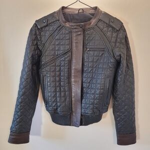 L.A.M.B. Gwen Stephani Black And Brown Moto Biker Leather Jacket - 0